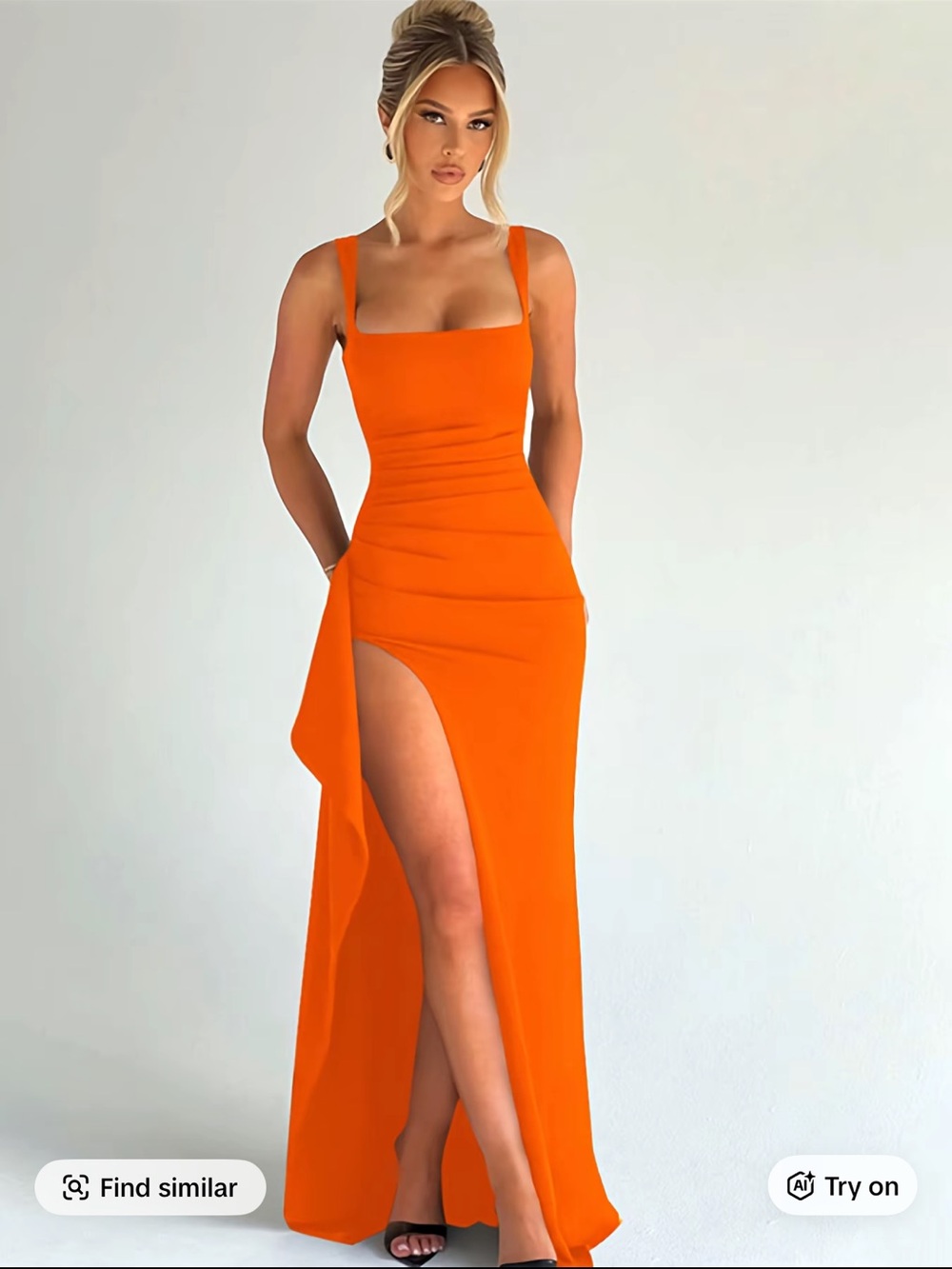 Elegant Orange Square-Neck Evening Dress